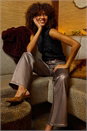 Black High Neck Fluffy Tinsel Knit Top, Image 6 of 7