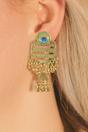Gold Peacock Indian Boho Oxidised Drop Ethnic Dome Jhumka Earring, Image 1 of 2