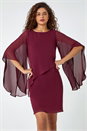 Wine Asymmetric Chiffon Overlay Shift Dress, Image 1 of 5