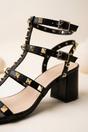 Black Edie Studded T Bar Block Sandals, Image 3 of 7