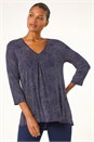 Navy  Spot Print Pleat Front Tunic Top, Image 2 of 5