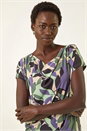 Green Geometric Leaf Print Cowl Neck Top, Image 1 of 4