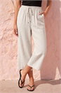 Natural  Petite Linen Blend Wide Cropped Trousers, Image 2 of 4