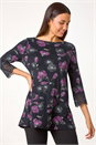 Black Floral Print Lace Detail Stretch Top, Image 2 of 5