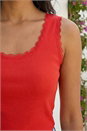 Red Lace Trim Ribbed Vest Top, Image 4 of 4