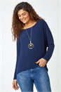 Navy Necklace Detail Stretch Knit Top, Image 1 of 5