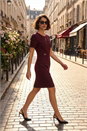 Wine Front Keyhole Belted Dress, Image 1 of 6