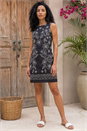 Black Floral Motif Shift Dress, Image 2 of 4