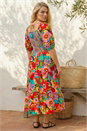 Pink Curve Floral Shirred Midi Dress, Image 3 of 4