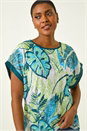Blue Leaf Print Lace Jersey Top, Image 1 of 5
