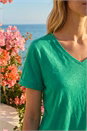 Green Shimmer V-Neck Top, Image 5 of 5