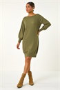 Khaki Button Detail Knitted Stretch Dress, Image 2 of 5