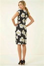 Black Floral Gathered Shift Dress, Image 3 of 4