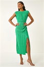 Green Plisse Cowl Back Midi Dress, Image 2 of 5