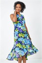 Turquoise Petite Sleeveless Chiffon Frill Hem Midi Dress, Image 1 of 5