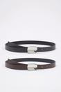 Multi Double Pack Silver Oval Plaque Buckle Slim Faux Leather Belt, Image 2 of 2