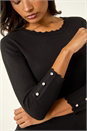 Black Sparkly Diamante Button Scallop Edge Jumper, Image 1 of 5