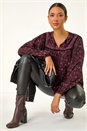 Purple Floral Print Tie Front Top, Image 1 of 5