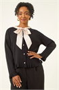 Black Petite Tie Neck Frill Hem Cardigan, Image 4 of 7