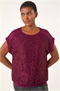 Wine Lace Front Stretch Jersey Top, Image 2 of 5