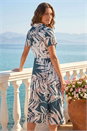 Black Petite Leaf Print Tie Midi Dress , Image 3 of 4