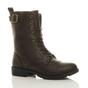 Brown Lace Up Buckles Military Biker Ankle Boots, Image 1 of 5