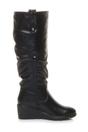 Black Mid Wedge Heel Slouch Knee High Calf Boots, Image 3 of 4