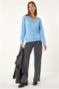 Blue V-Neck Sparkle Hotfix Knit Jumper, Image 2 of 5