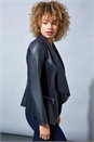 Navy  Faux Leather Suede Waterfall Jacket, Image 5 of 6