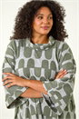 KHAKI Curve Geometric Print Roll Neck Top, Image 4 of 5