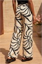 Black Mono Floral Palm Print Wide Leg Trouser, Image 3 of 4