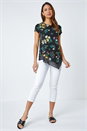 Black Floral Chiffon Hem Stretch Top, Image 2 of 5