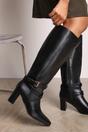 Black 'Tamsin' Knee High Boots Wrap Buckle Strap, Image 1 of 7