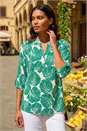 Green Leaf Print Shoulder Pleat Shirt, Image 1 of 4