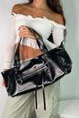 Black Large Tote Bag With Zip And Metal Hardware, Image 4 of 5
