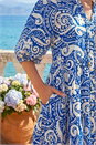 Royal Blue Petite Print Button Smock Dress, Image 4 of 4