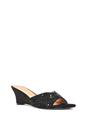 Black XY LONDON Black 'Georgia' Wedge Heel Diamante Square Peep Toe Heeled Mule Sandals, Image 2 of 6