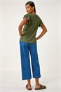 Khaki Textured Frill Sleeve T-Shirt, Image 3 of 5
