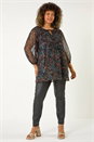 Blue Curve Tie Neck Metallic Top, Image 2 of 5