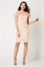 Light Pink Feather Trim Cold Shoulder Dress, Image 2 of 5