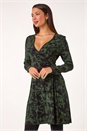 Green Tie Dye Wrap Detail Stretch Dress, Image 2 of 5