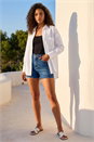 White Petite Cotton Button Up Pocket Shirt, Image 3 of 4