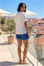 Cream  Metallic Trim V-Neck T-Shirt, Image 3 of 4