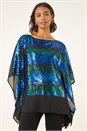 Blue Ombre Sequin Mesh Chiffon Top, Image 1 of 5