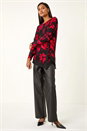 Red Floral Jacquard Chiffon Hem Top, Image 1 of 5