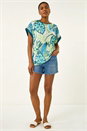 Blue Leaf Print Lace Jersey Top, Image 2 of 5