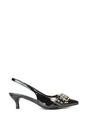 Black XY LONDON Black 'Lexi' Pointed Toe Kitten Heels With Buckle, Image 1 of 6