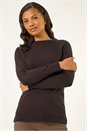 Chocolate Plain Soft Crew Neck Jumper, Image 4 of 5