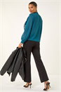 Teal Ruffle Front V-Neck Blouse, Image 3 of 5