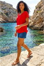 Red Cold Shoulder Button Top, Image 2 of 4